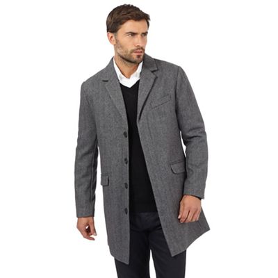 The Collection Big and tall grey herringbone peacoat with wool